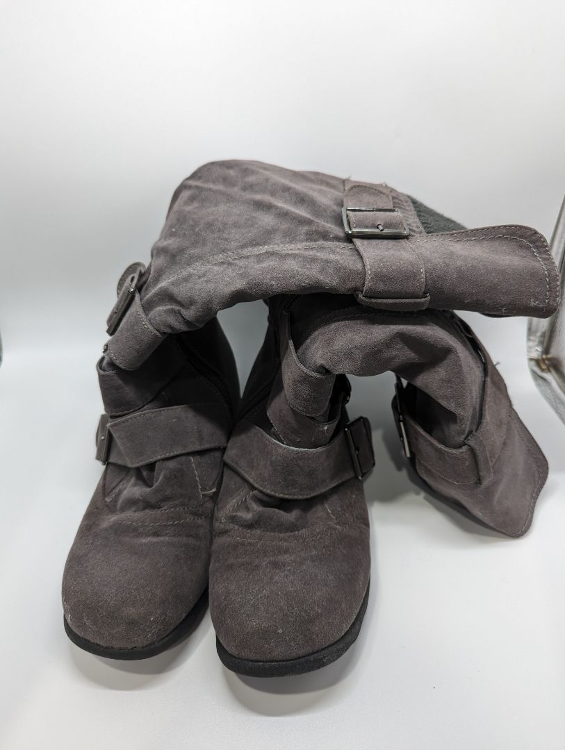Grey Suede Knee-High Boots