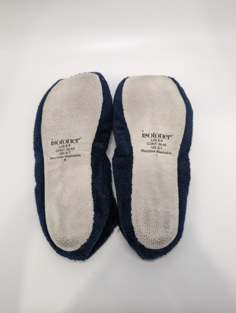 isotoner Navy Fur Ribbon Slippers