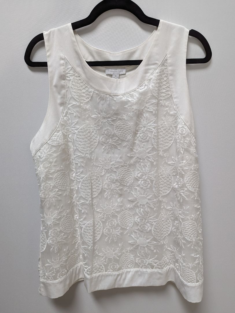 Charter Club White Pineapple Lace Sleeveless Blouse