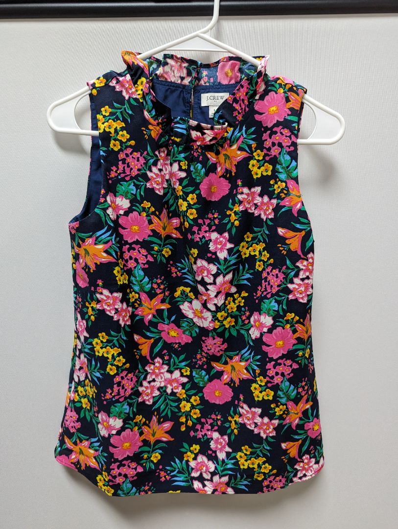 J Crew Black Floral Sleeveless Blouse