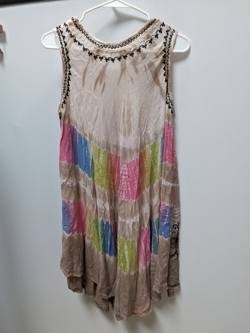 Tan and Multicolor Tie Dye Sheath Dress