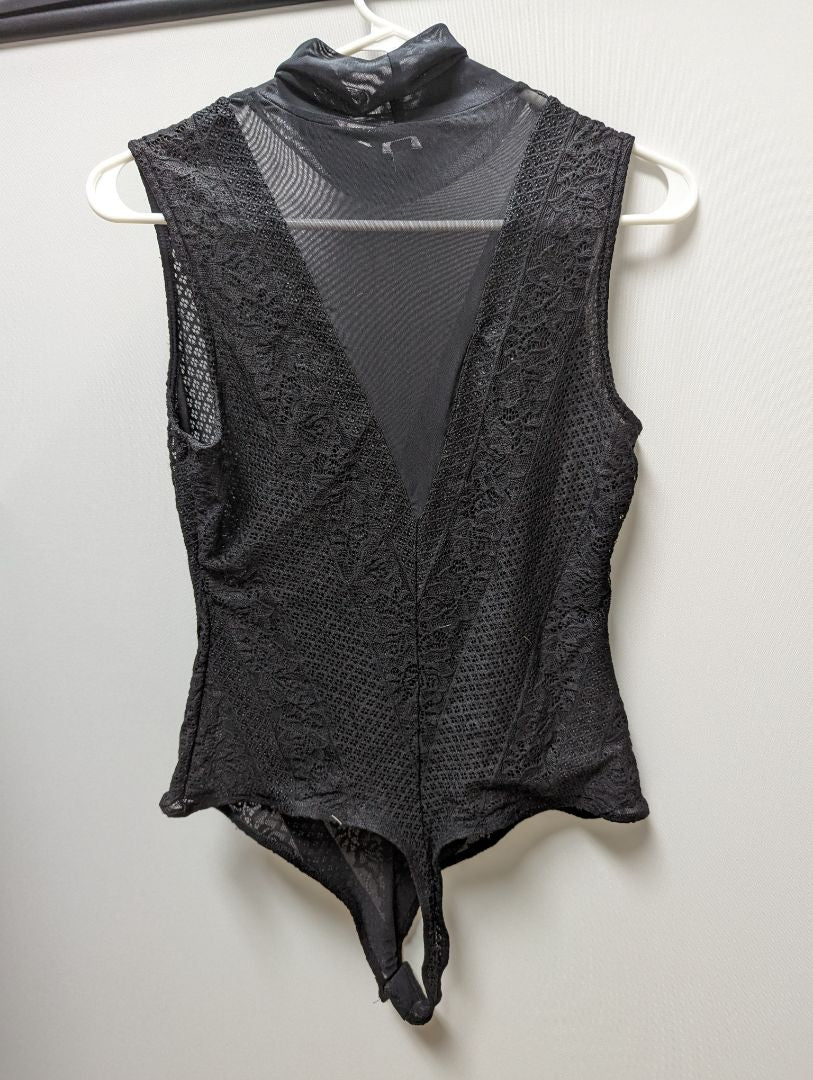Guess Black Lace Mesh Turtleneck Bodysuit
