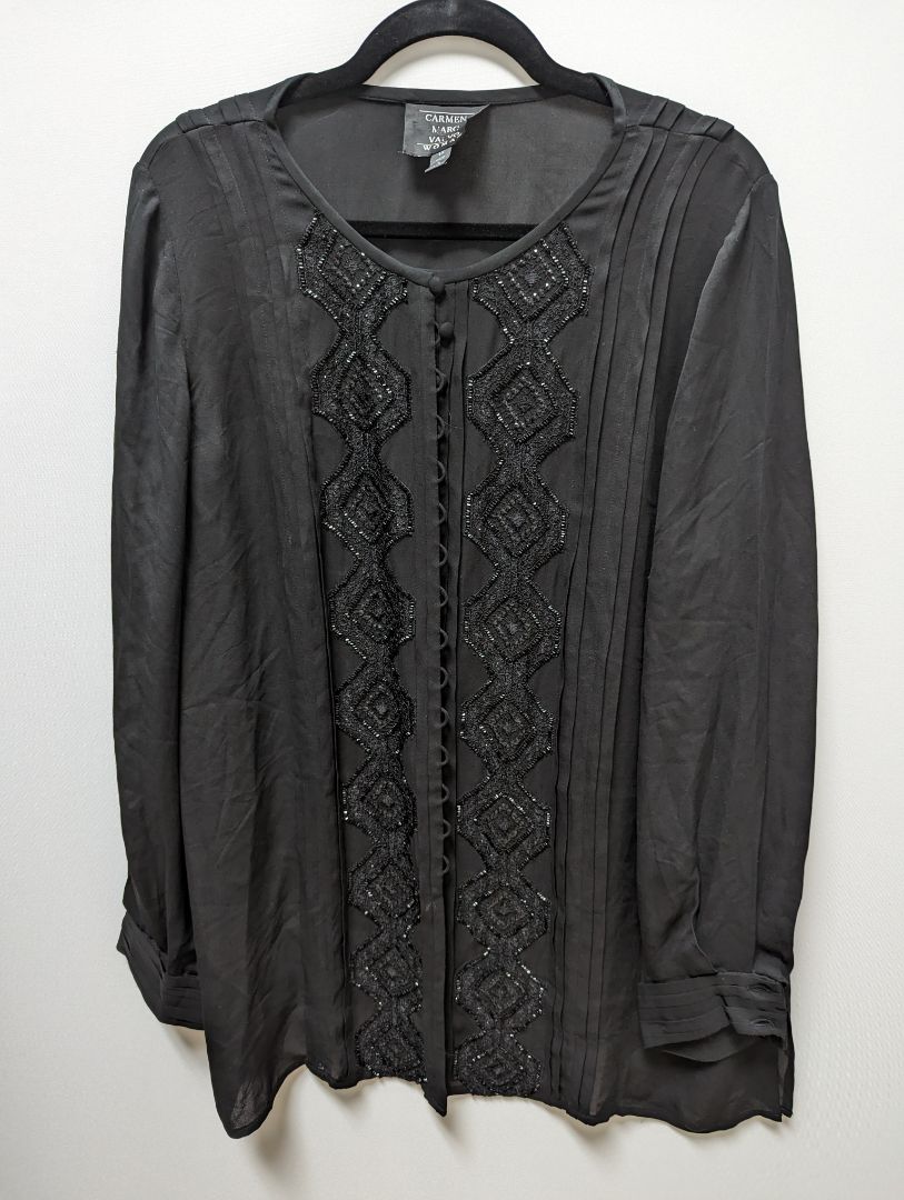 Carmen Marc Valvo Woman Black Silk Sequined Cardigan