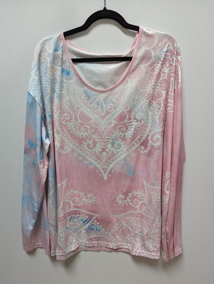 Pink and Blue Tie Dye Patterned Long Sleeve Tee
