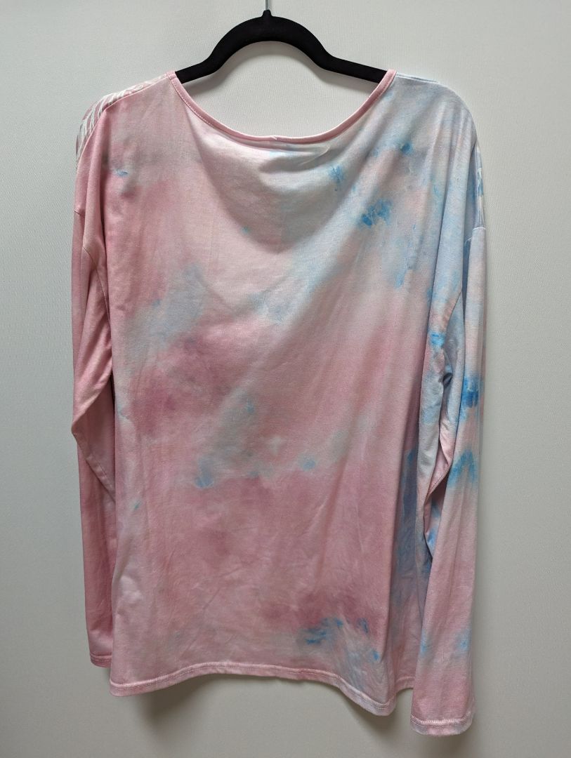 Pink and Blue Tie Dye Patterned Long Sleeve Tee