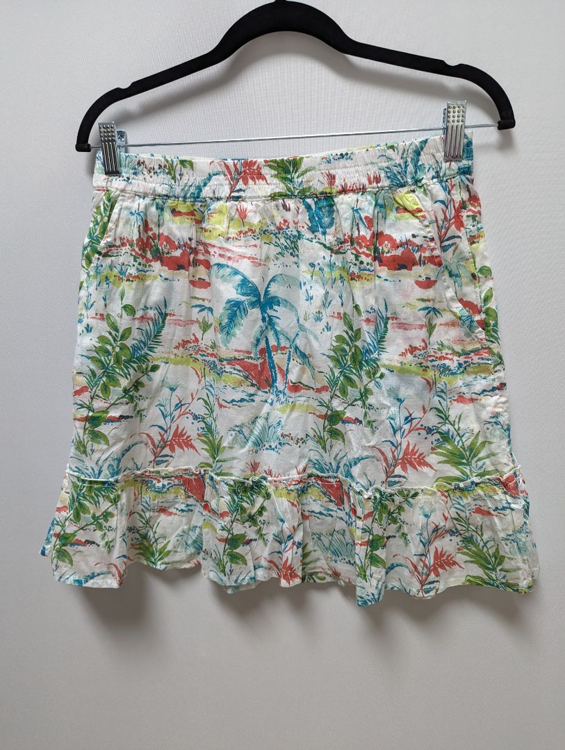 Sigrid Olsen White Floral Patterned Linen Skirt