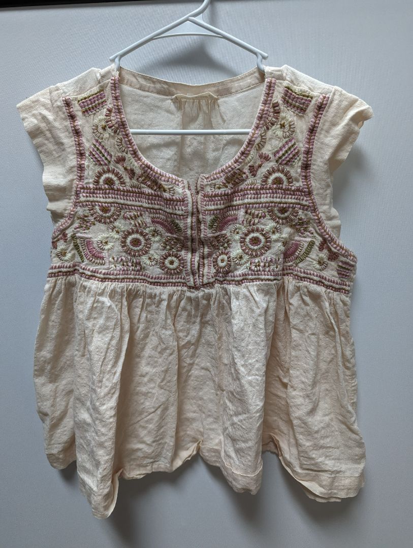 Lucky Brand Beige Embroidered Sleeveless Peasant Blouse
