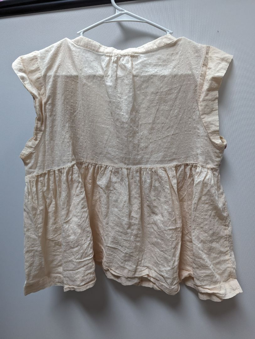 Lucky Brand Beige Embroidered Sleeveless Peasant Blouse
