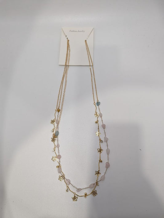 Fashion Jewelry Gold 2 Piece Butterfly Crystal Necklace