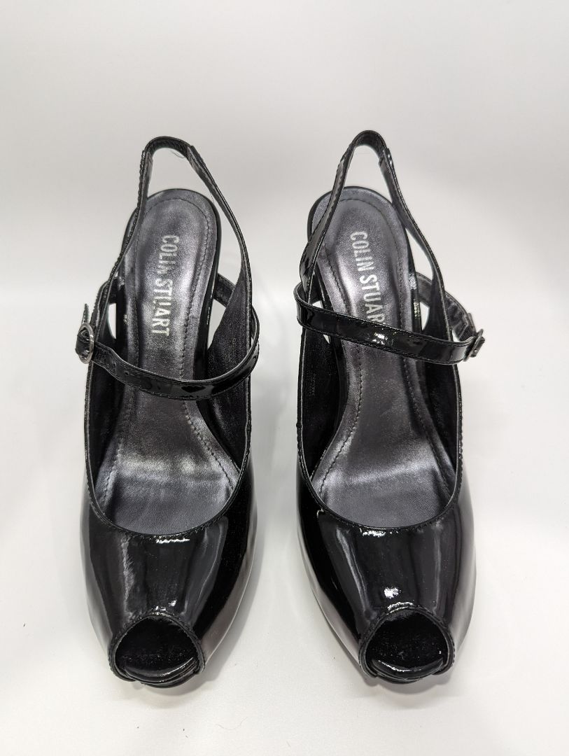 Colin Stuart Black Leather Peep Toe Heels