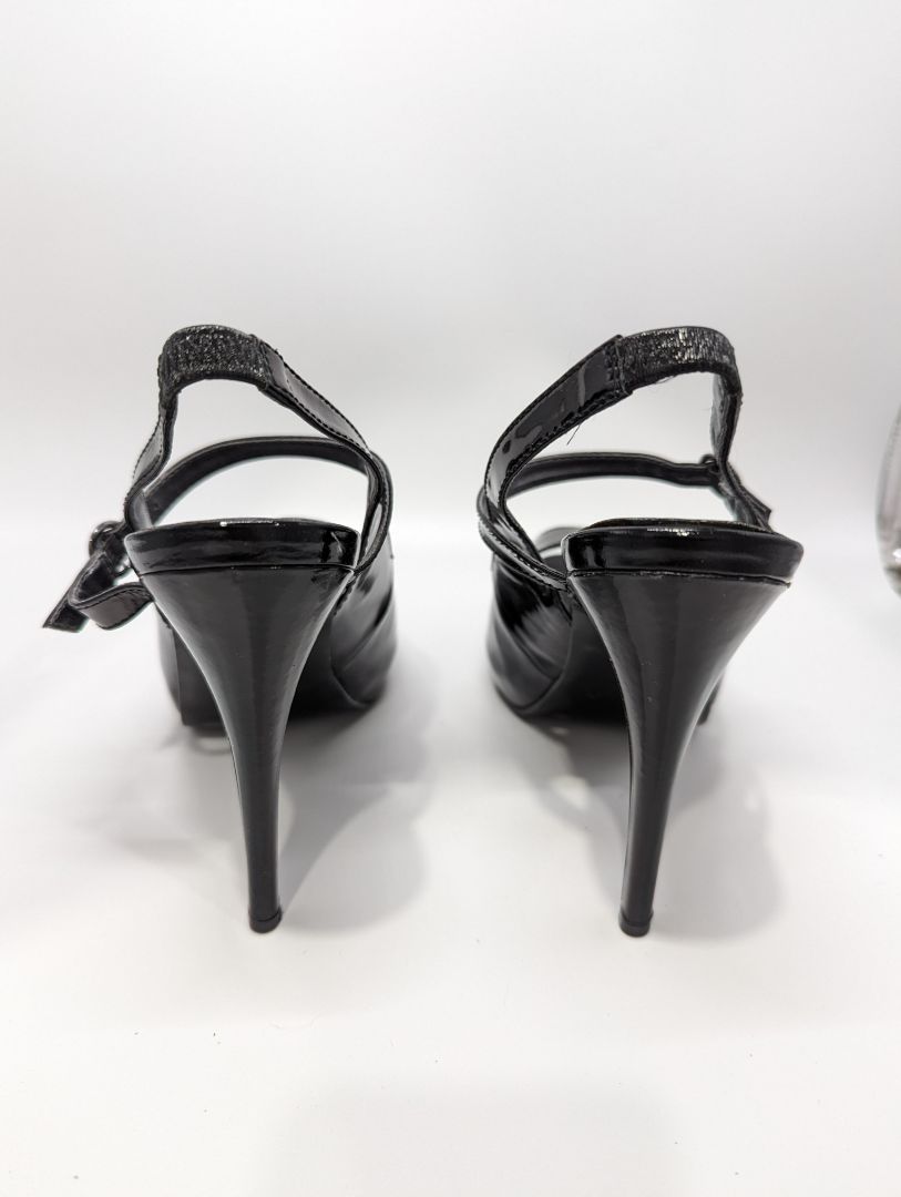 Colin Stuart Black Leather Peep Toe Heels