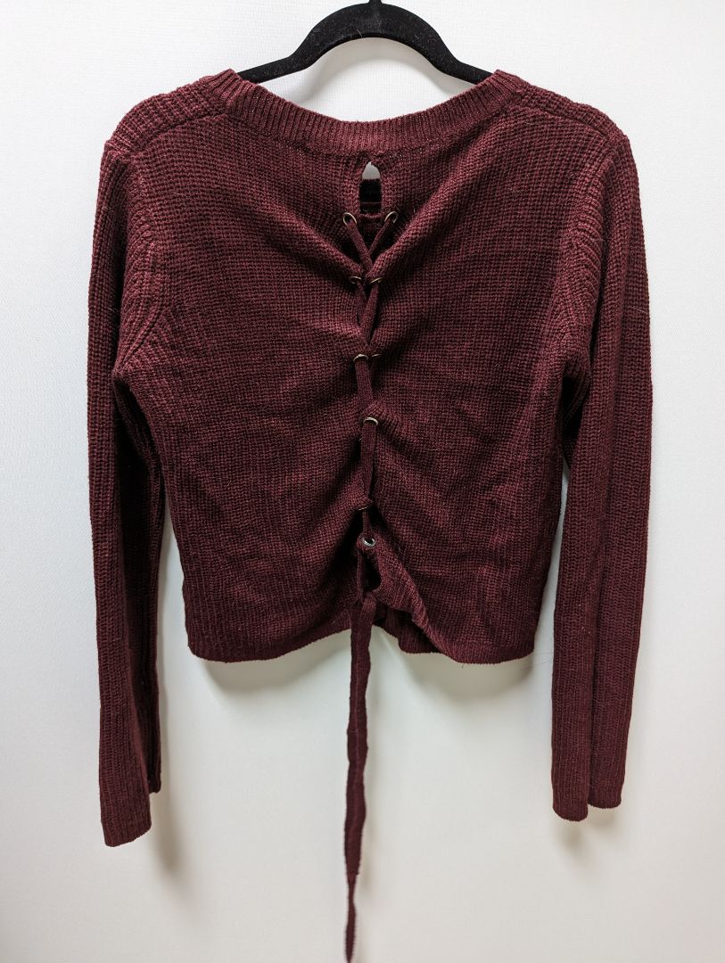 Ambiance Apparel Burgundy Lace-Up Sweater