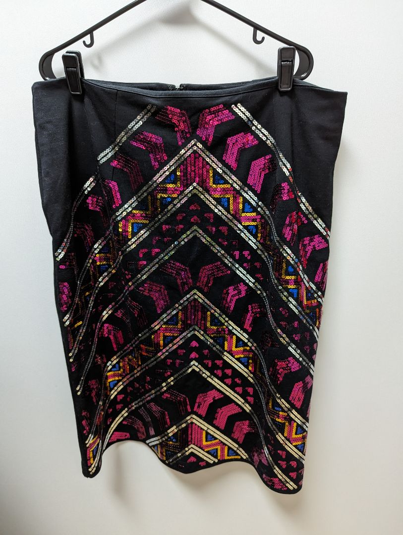 ASHRO Black Multicolor Sequined Midi Skirt