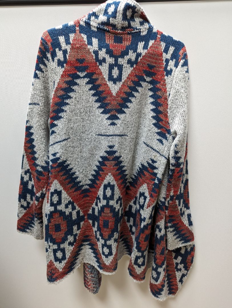 RD Style Grey/Red/Blue Aztec Cardigan