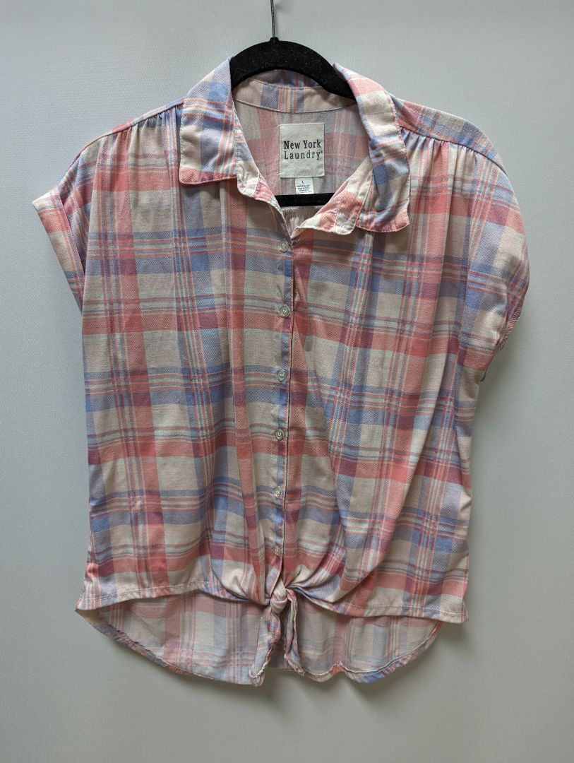 New York Laundry Pink Plaid Button Up Blouse