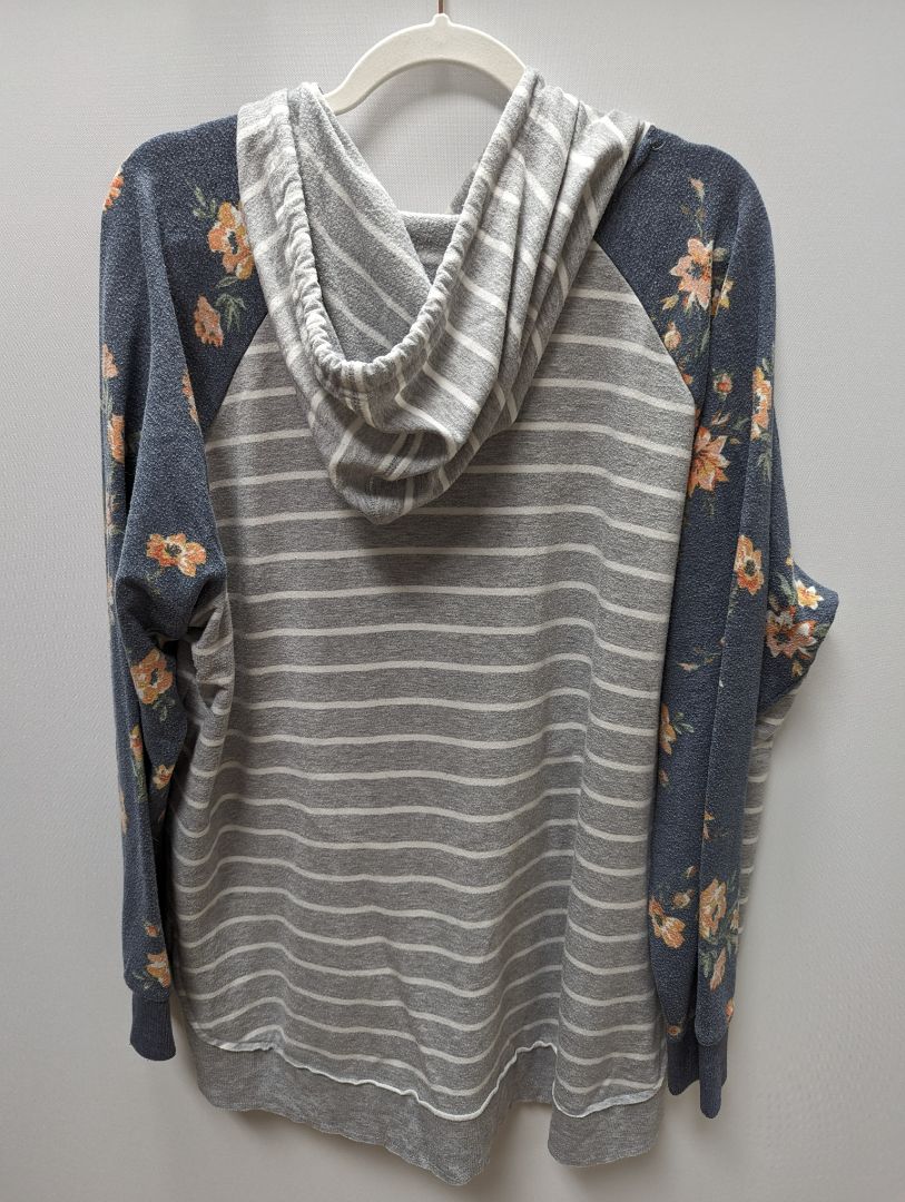 Maurices Grey Striped Floral Sleeve Hoodie