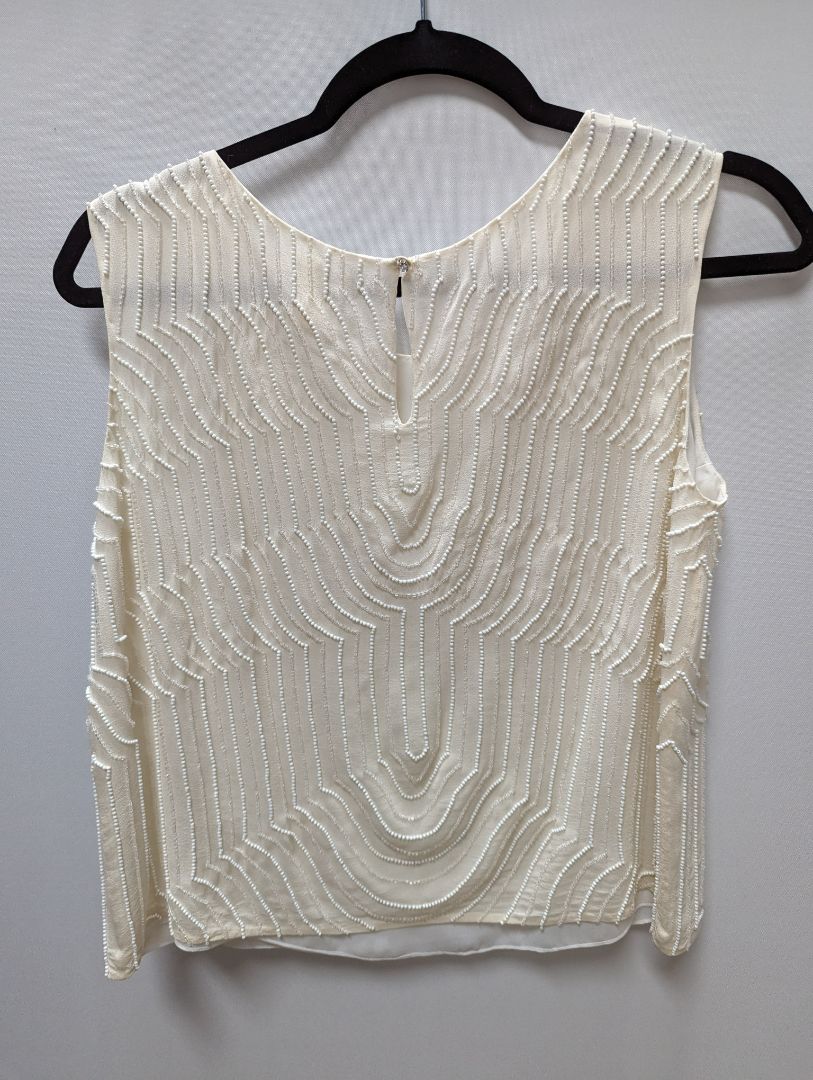 Tahari Ivory Beaded Sleeveless Blouse