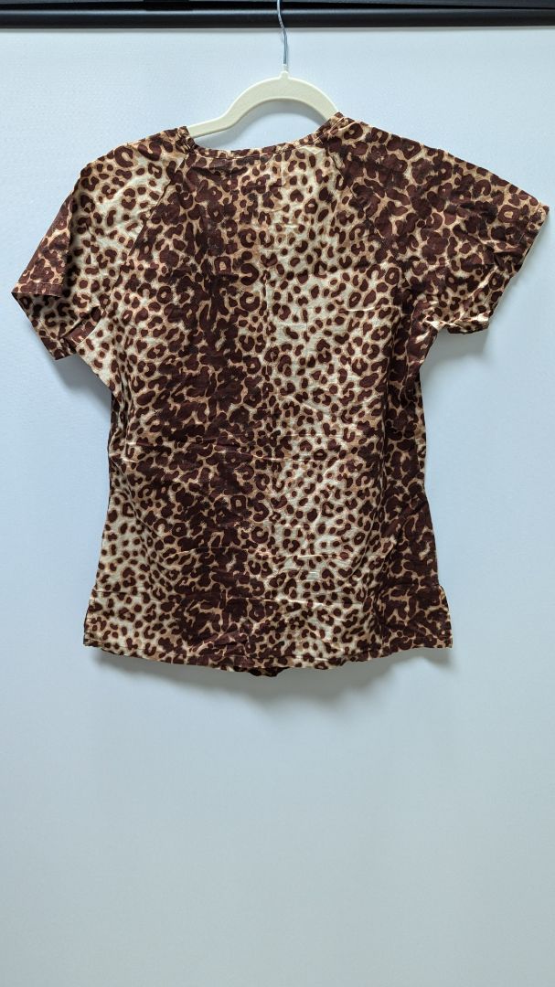 Koi Brown Animal Print Babydoll Scrub Top