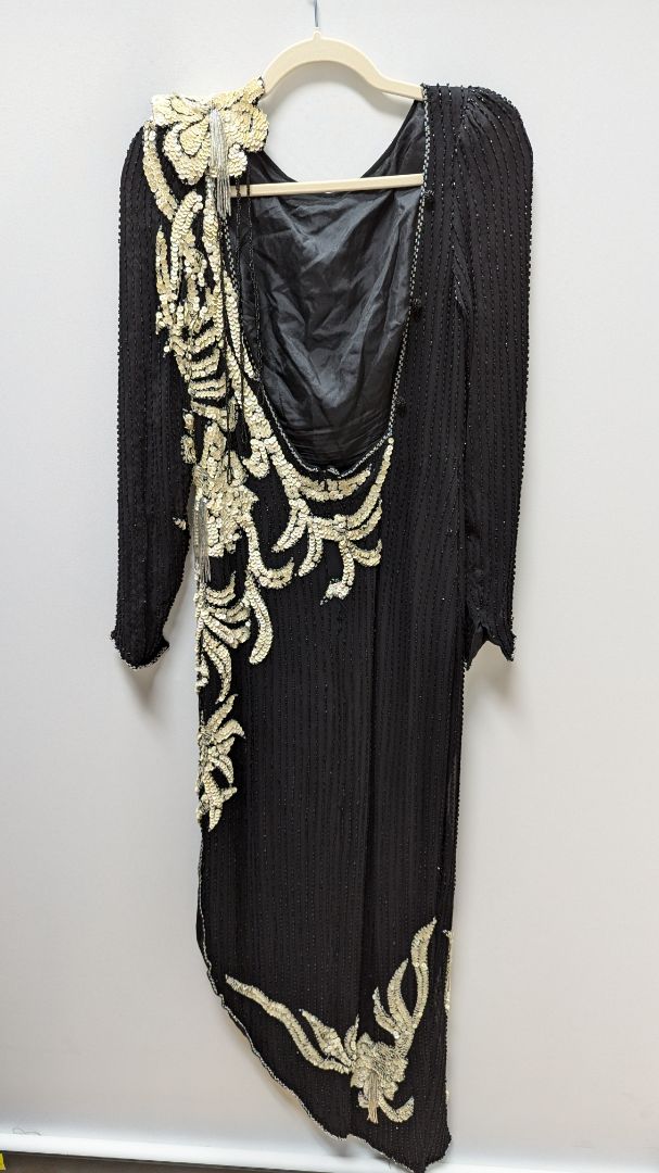 Alyce Designs Black/Beige Sequin Asymmetrical Dress