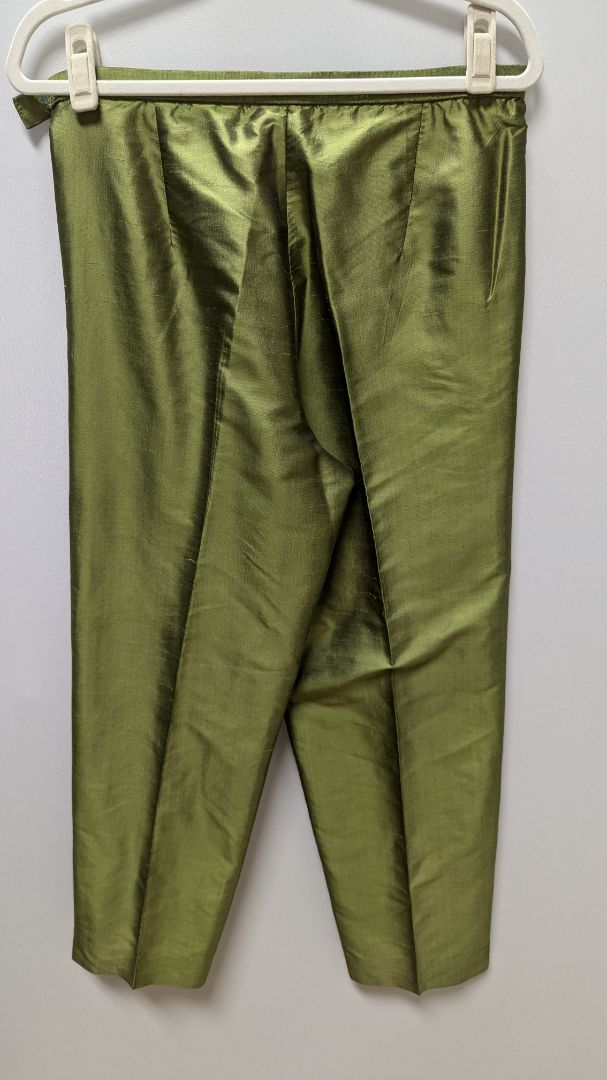 M.X.I Green Silk Blazer Pants Suit Set