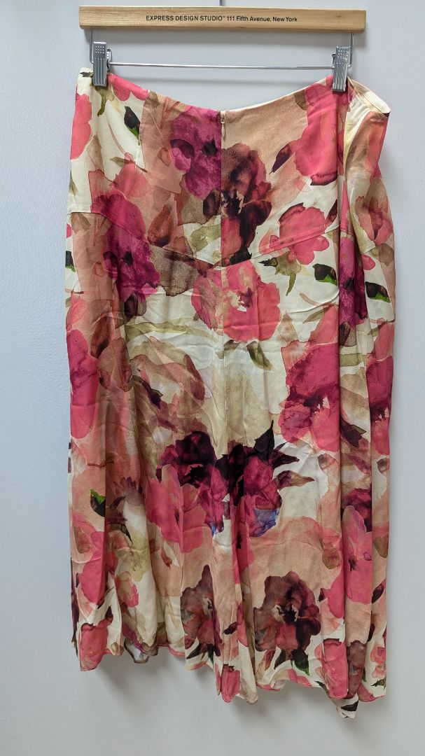 Peruvian Connection Pink "Carmenes" Watercolor Roses Midi Skirt