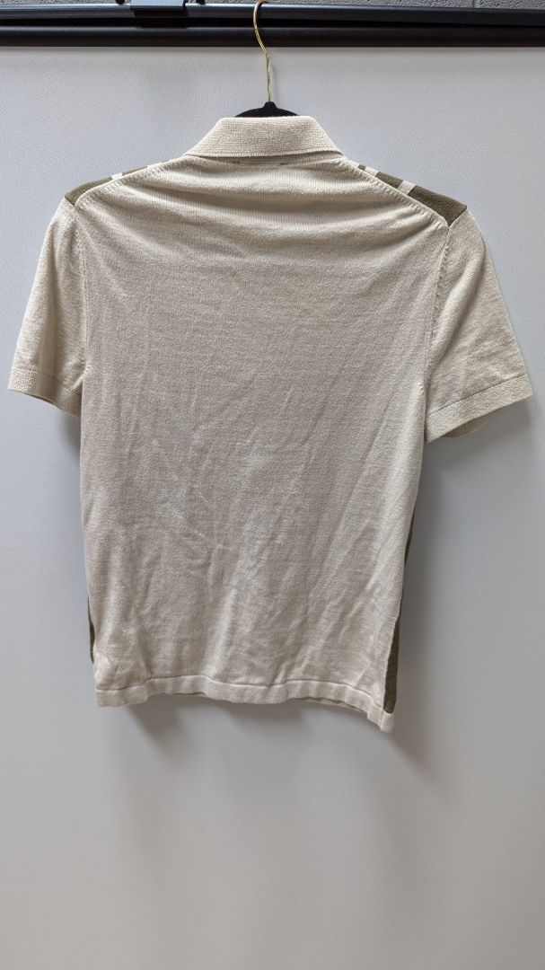 Express Men's Beige/Dark Green Striped Button Up Shirt