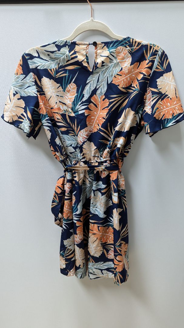 Cupshe Navy/Orange Floral Tie-Waist Romper