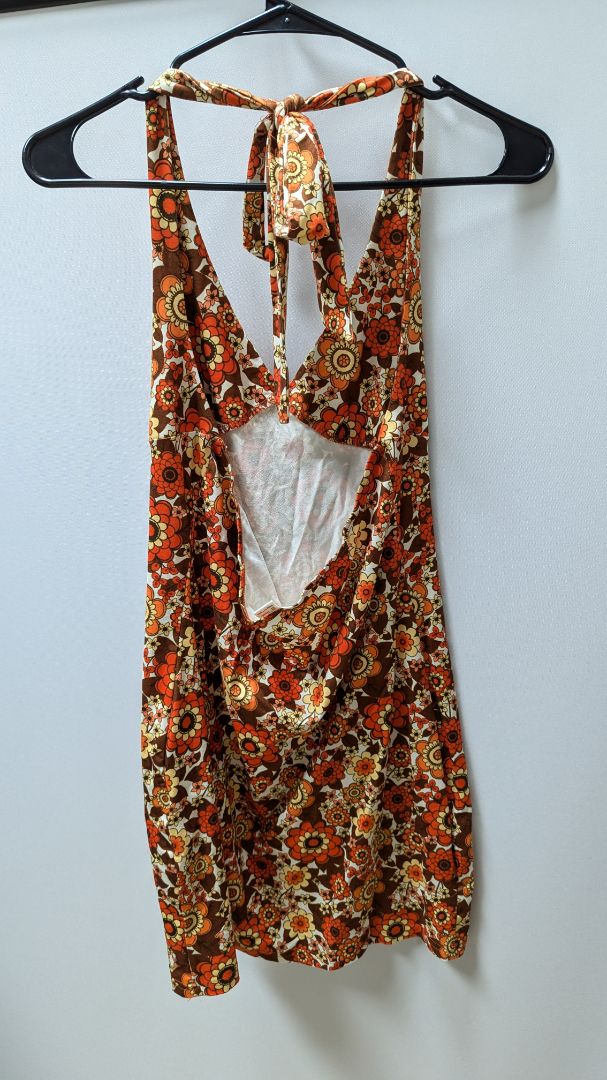 Orange Floral Halter Neck Dress