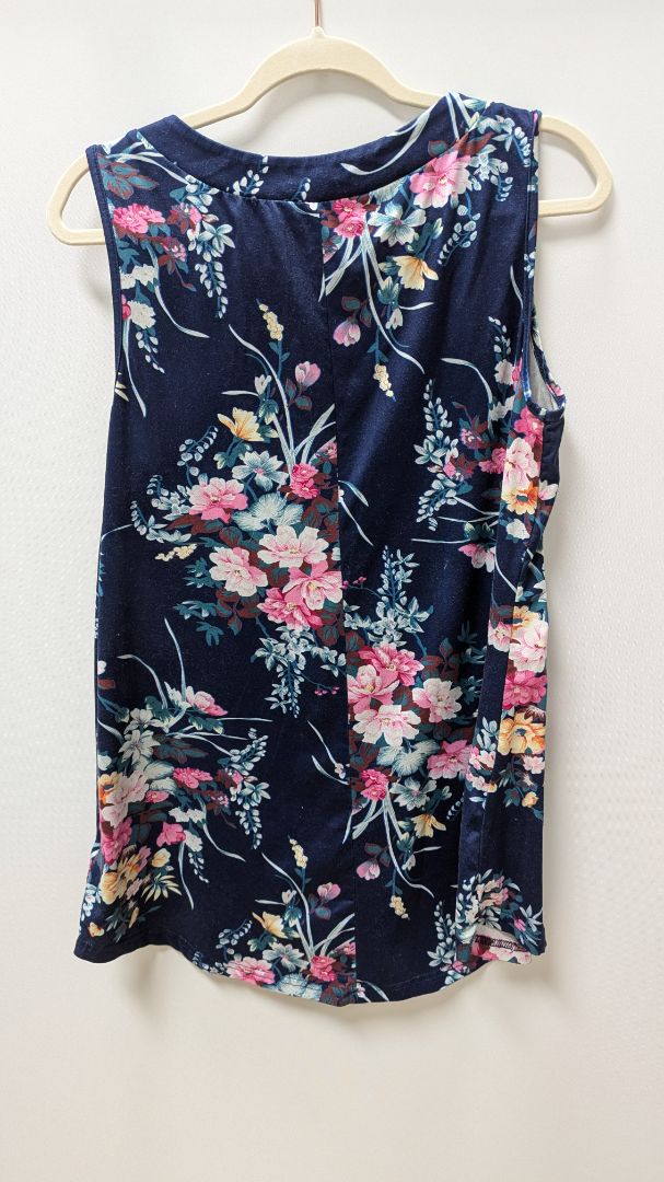 Cestyle Navy/Pink Floral Sleeveless Tunic Blouse
