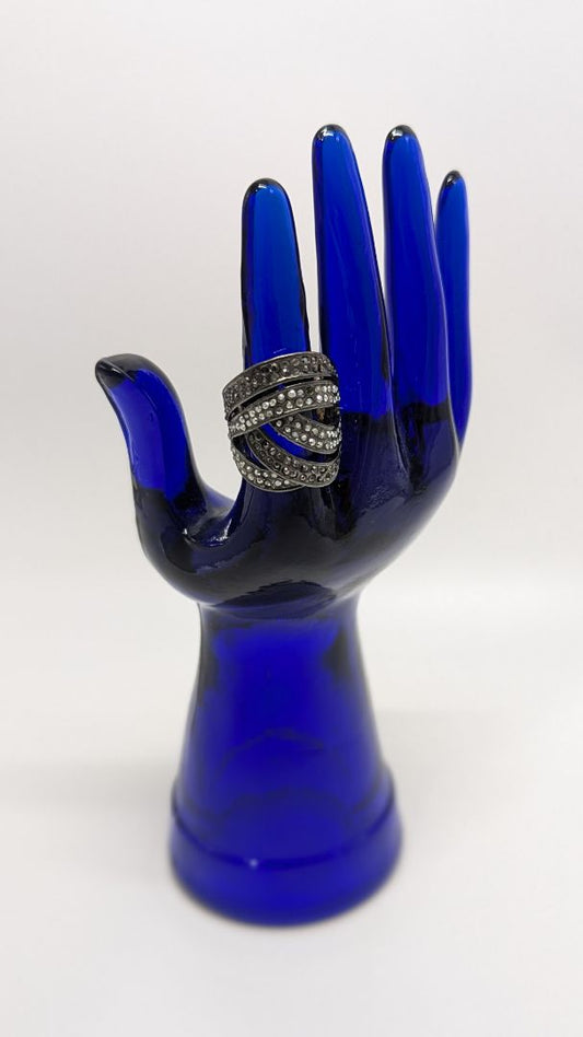 Black/Silver Gemstone Elastic Band Ring