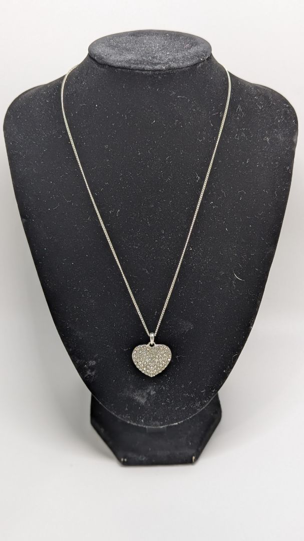 Silver Gem Covered Heart Pendant Necklace