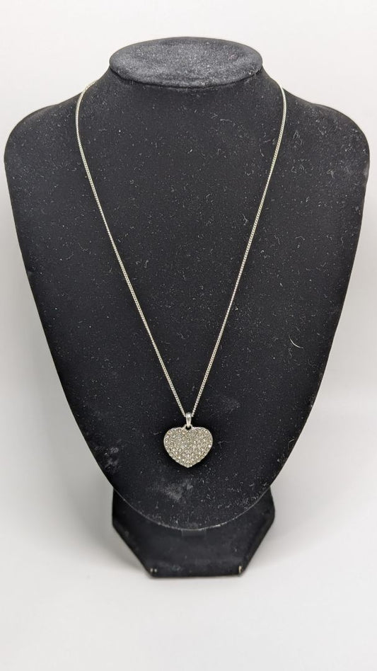 Silver Gem Covered Heart Pendant Necklace