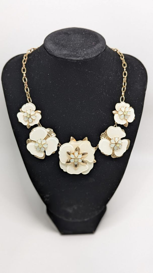 Gold/Ivory Flower Statement Necklace