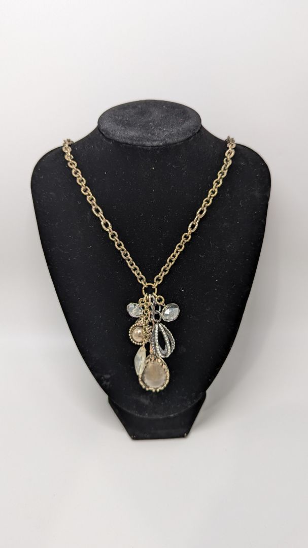 Vintage Bronze/Gold Crystal & Beads Pendant Necklace