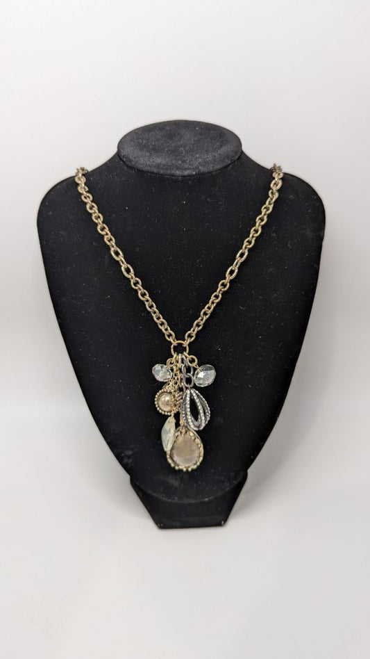 Vintage Bronze/Gold Crystal & Beads Pendant Necklace