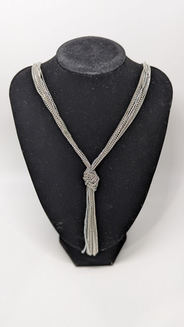 Silver Knotted Tassel Rope Pendant Necklace
