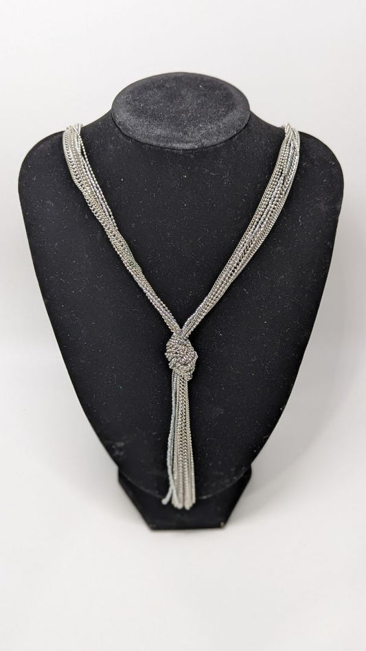 Silver Knotted Tassel Rope Pendant Necklace