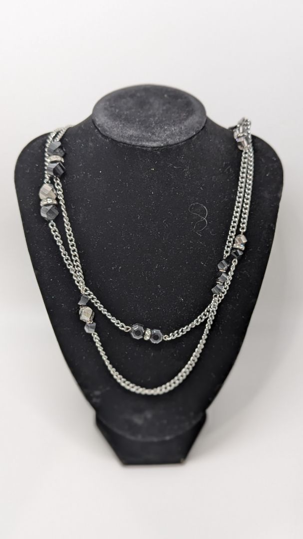 Silver & Black Beads 2 Layer Rope Necklace