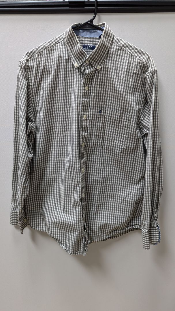 IZOD Grey/White Plaid Button Up Shirt
