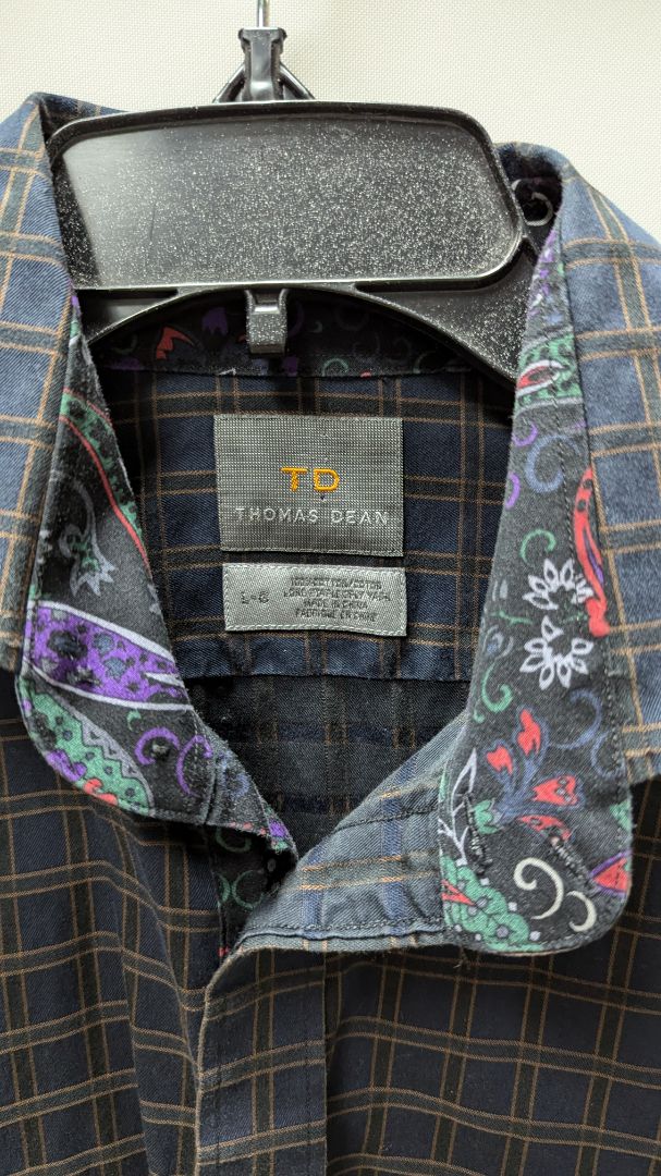 Thomas Dean Navy/Brown Plaid Button Up Shirt