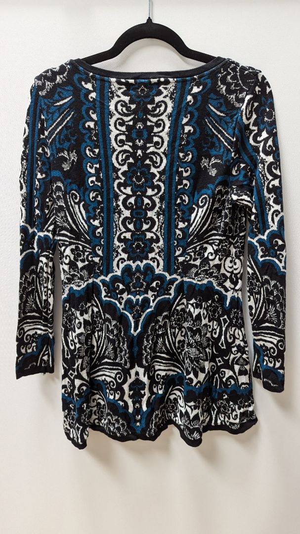 Style & Co Black/Blue/White Patterned Tunic Sweater