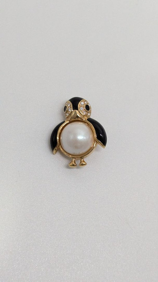 Marvella Gold/Black/White Penguin Brooch