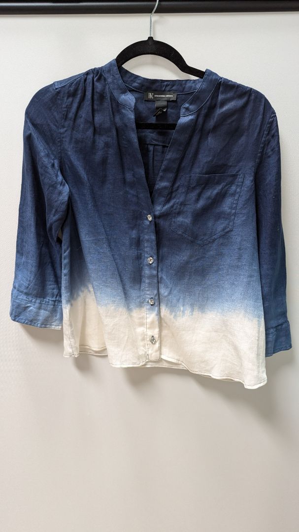 INC Navy/White Ombre Button Up Blouse
