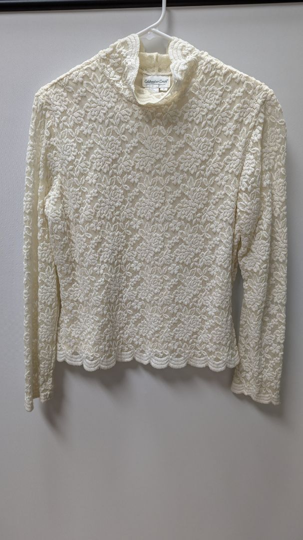 Coldwater Creek White Lace Turtleneck Blouse