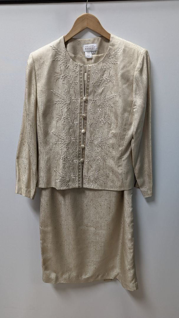 Adrianna Papell Light Beige Floral Blazer & Skirt Suit Set