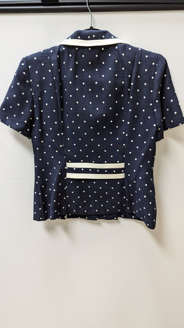 VIRGO Petite Navy/White Polka Dot Short Sleeve Blazer