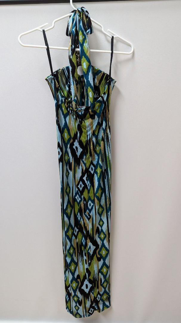 fresh of LA Green Patterned Beaded Halter Maxi Dress