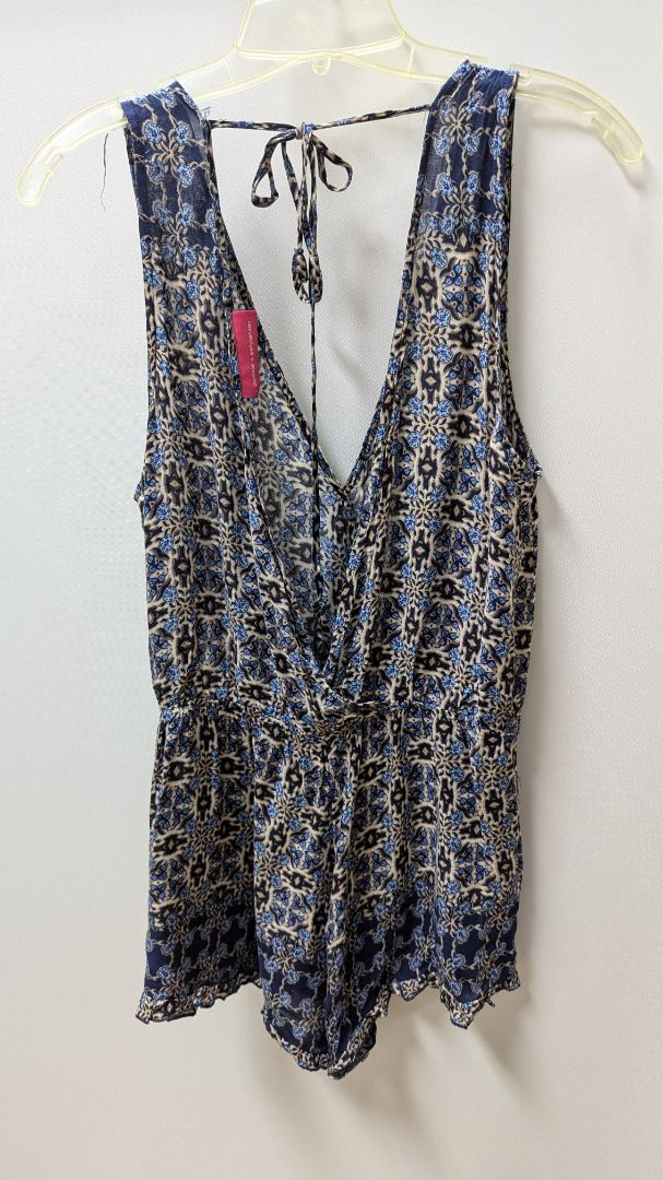 pookie & sebastian Navy Patterned Romper