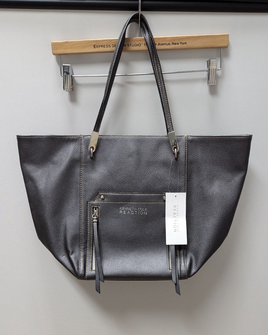 Kenneth Cole Gunmetal Silver Metallic Tote Bag