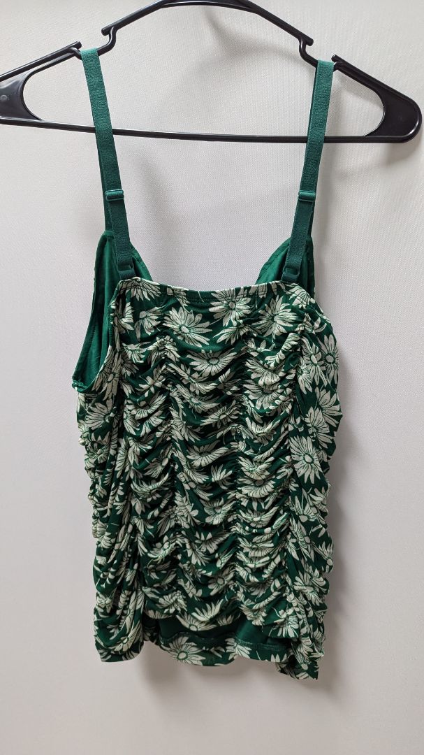 Torrid Green/White Floral Mesh Ruched Tank